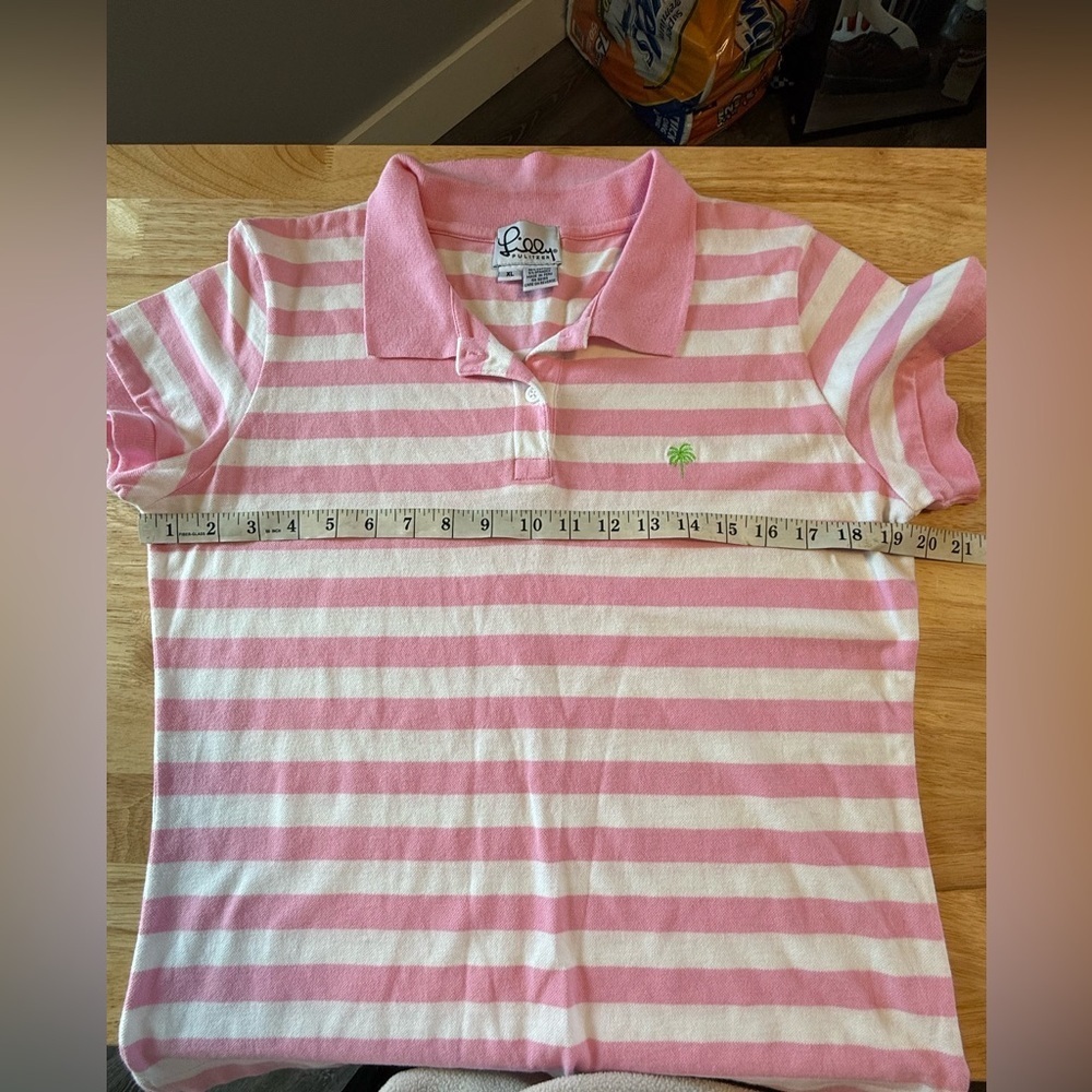 Lilly Pulitzer Pink and White Striped womens Polo size large - Picture 7 of 7